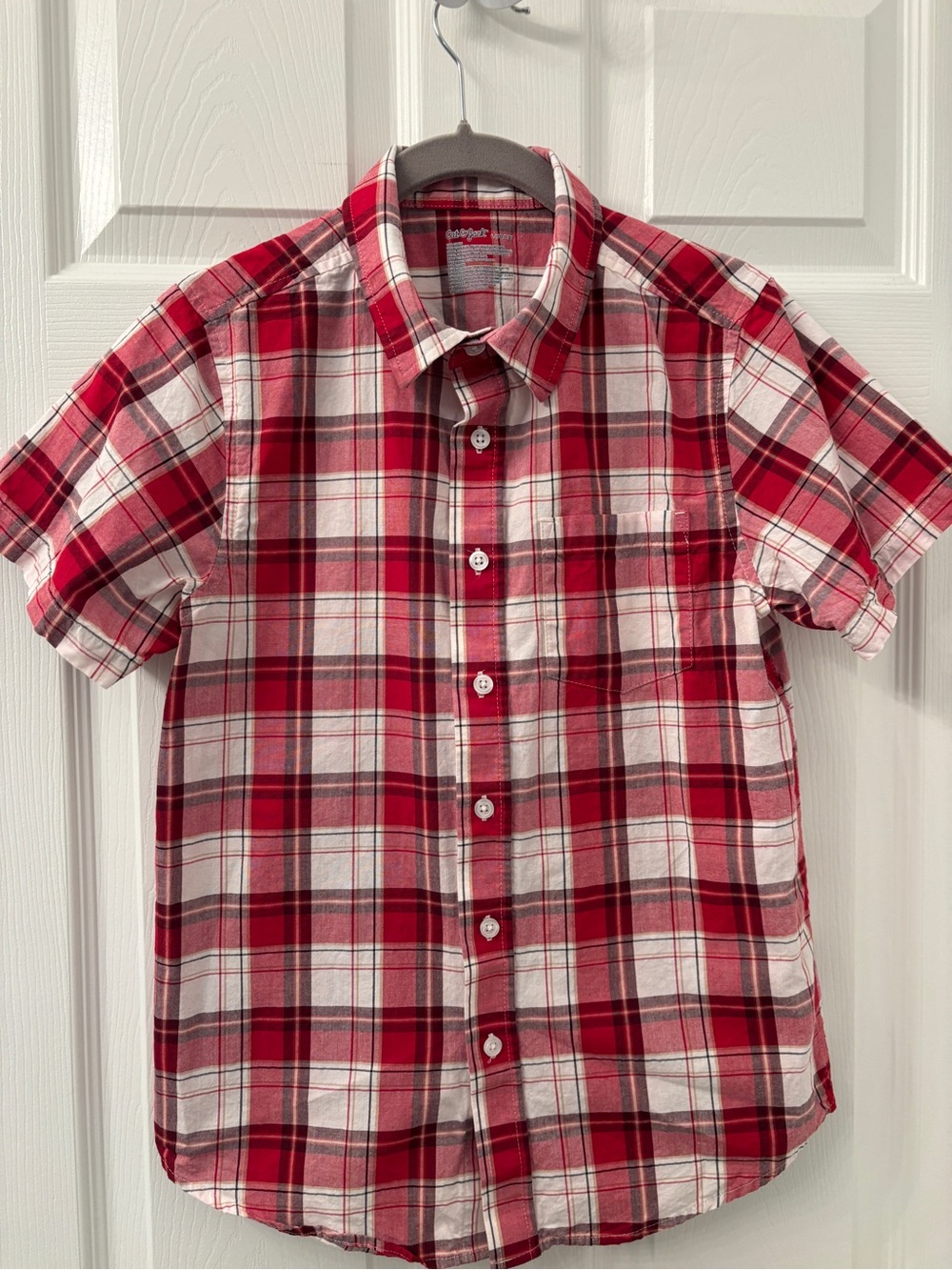 BOYS RED PLAID SHORT SLEEVE SHIRT